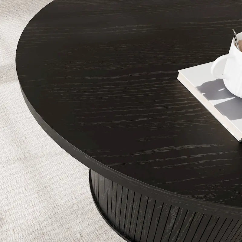 Tambour Design Round Coffee Table with Storage Shelf