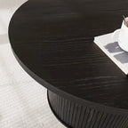 Tambour Design Round Coffee Table with Storage Shelf