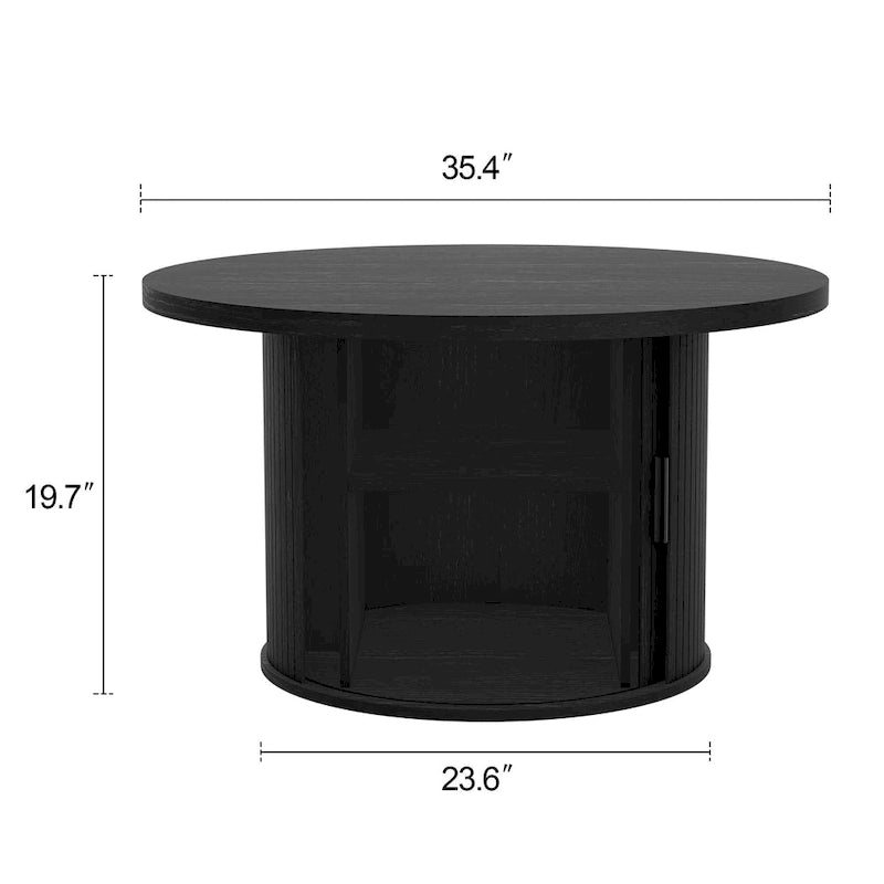 Tambour Design Round Coffee Table with Storage Shelf