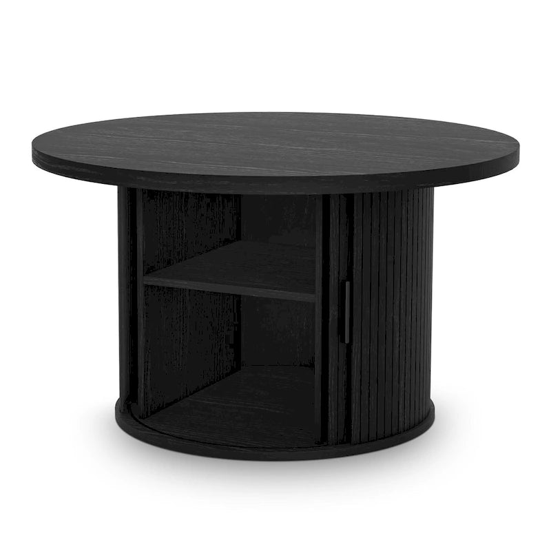 Tambour Design Round Coffee Table with Storage Shelf
