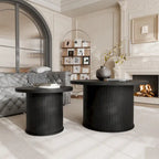 Tambour Design Round Coffee Table with Storage Shelf