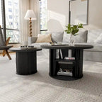 Tambour Design Round Coffee Table with Storage Shelf