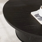 Tambour Design Round Coffee Table with Storage Shelf
