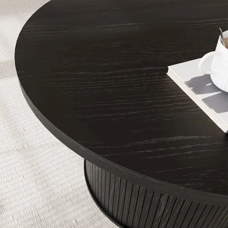 Tambour Design Round Coffee Table with Storage Shelf
