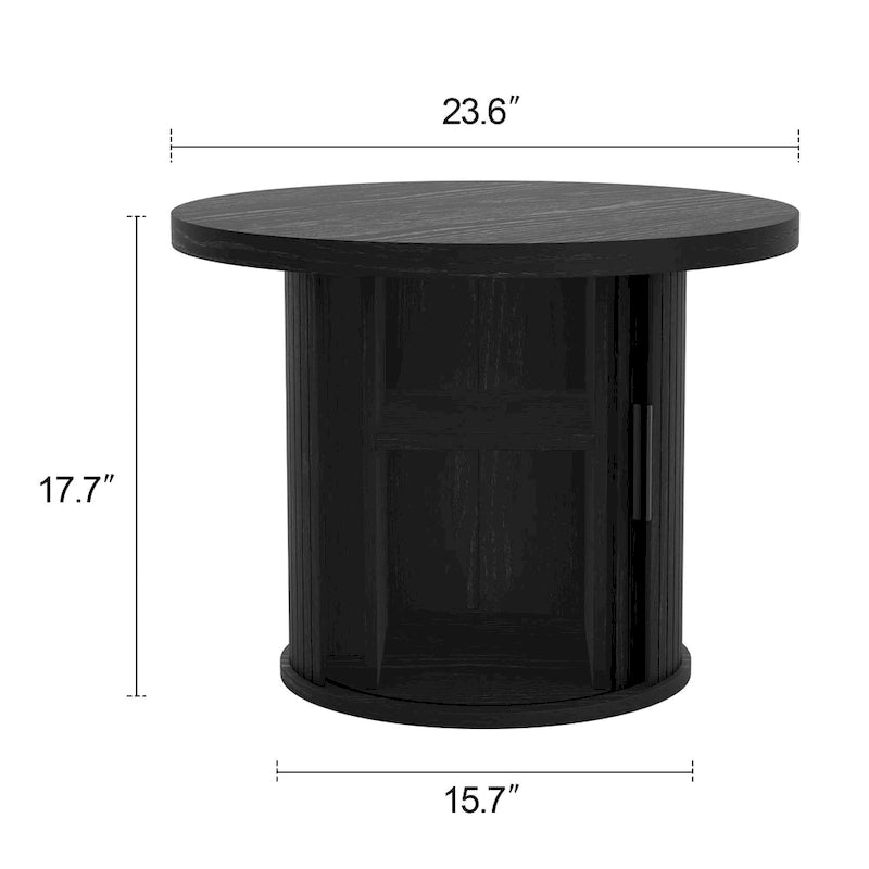 Tambour Design Round Coffee Table with Storage Shelf