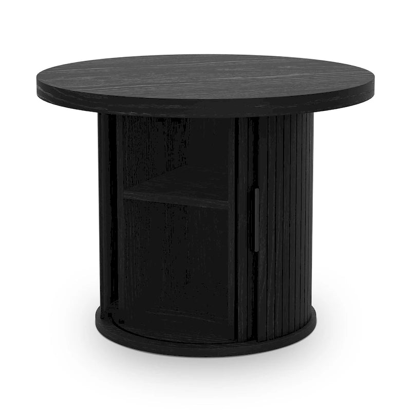 Tambour Design Round Coffee Table with Storage Shelf
