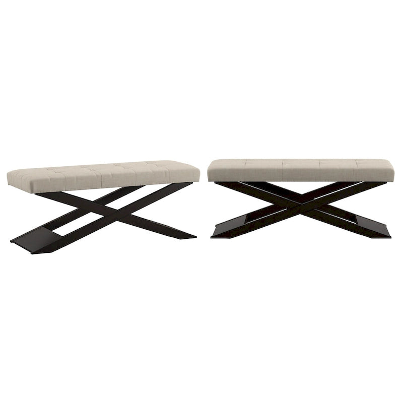 Marzala Beige Linen Wood X-Base Bench