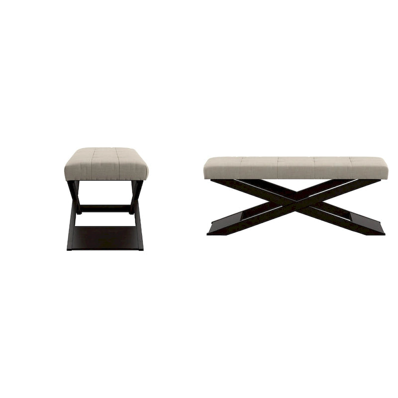 Marzala Beige Linen Wood X-Base Bench