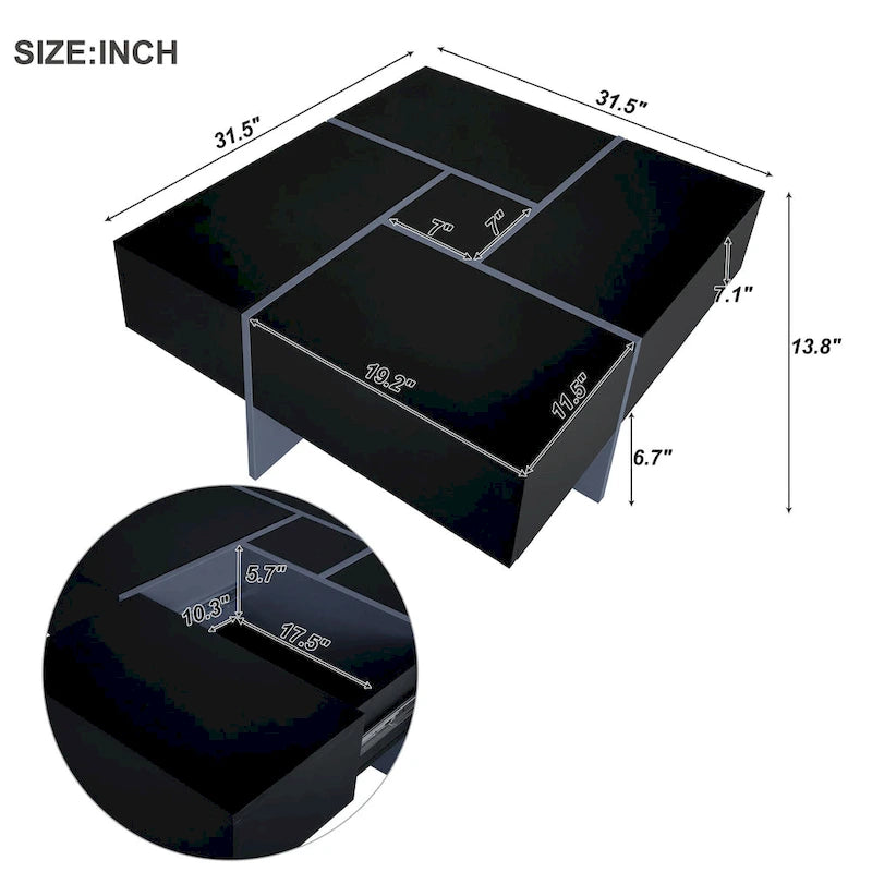 On-Trend Modern Design Coffee Table with Hidden Storage - 31.50 x 31.50 x 13.80
