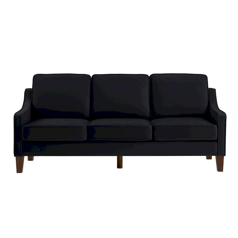 Modern 3-Seat Sofa Couch with Scooped Armrest and Wood Legs - 29.00 x 74.00 x 34.25