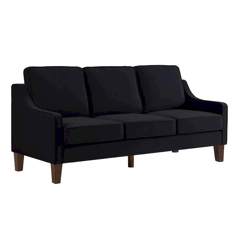 Modern 3-Seat Sofa Couch with Scooped Armrest and Wood Legs - 29.00 x 74.00 x 34.25
