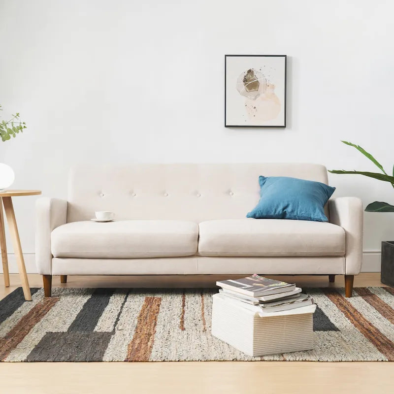 ADAIR Modern Tufted Linen Sofa with Armrest Pockets by Crown Comfort