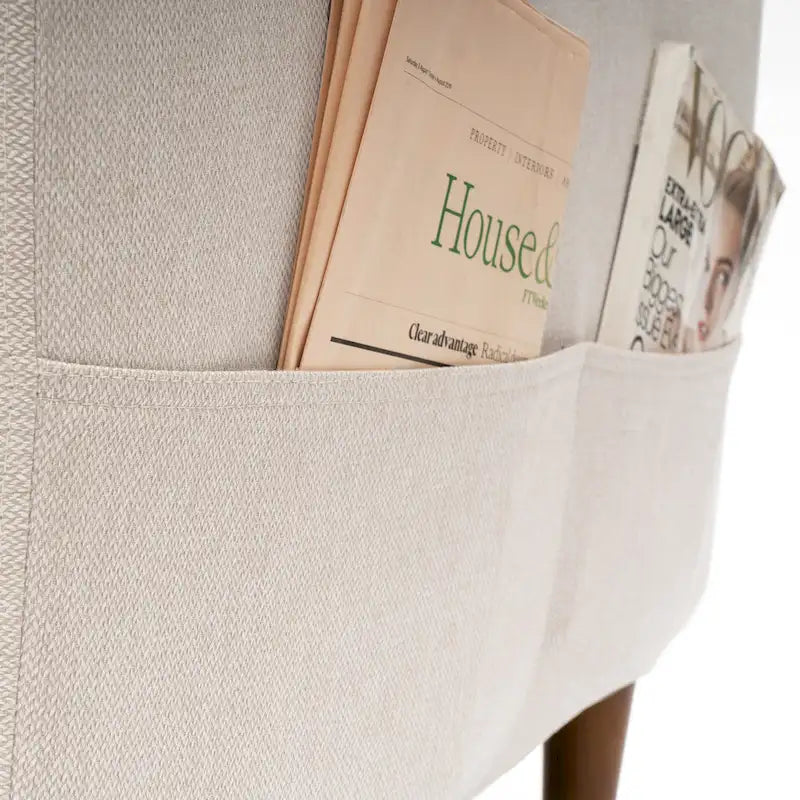 ADAIR Modern Tufted Linen Sofa with Armrest Pockets by Crown Comfort