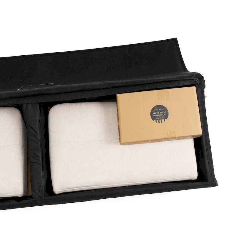 ADAIR Modern Tufted Linen Sofa with Armrest Pockets by Crown Comfort