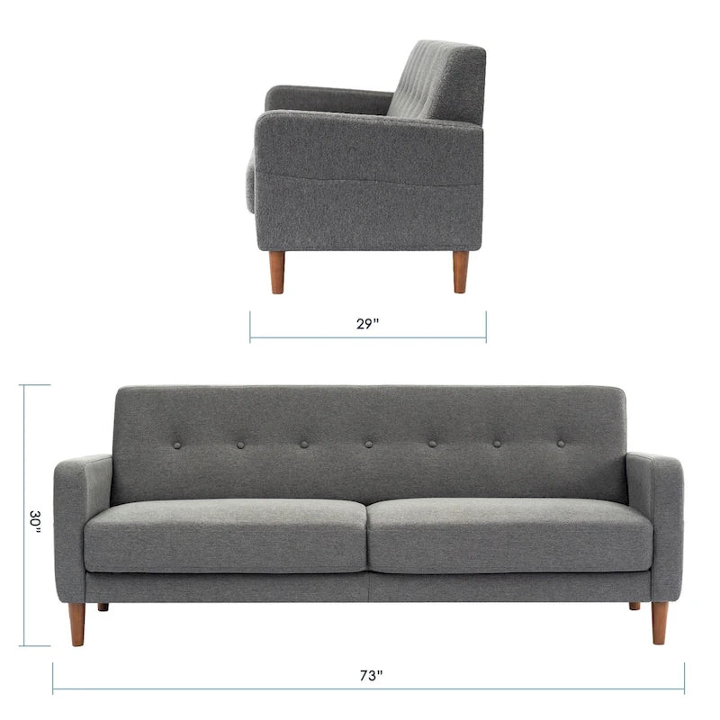 ADAIR Modern Tufted Linen Sofa with Armrest Pockets by Crown Comfort