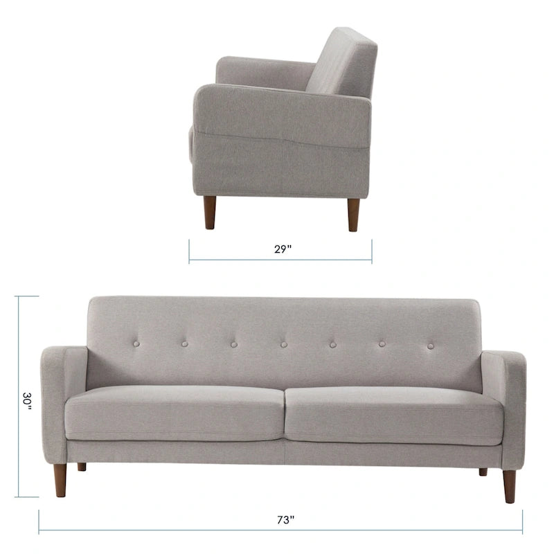 ADAIR Modern Tufted Linen Sofa with Armrest Pockets by Crown Comfort