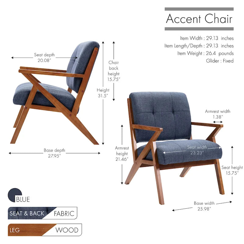 Porthos Home Earla Tufted Fabric Accent Chair with Wooden Legs and Armrests