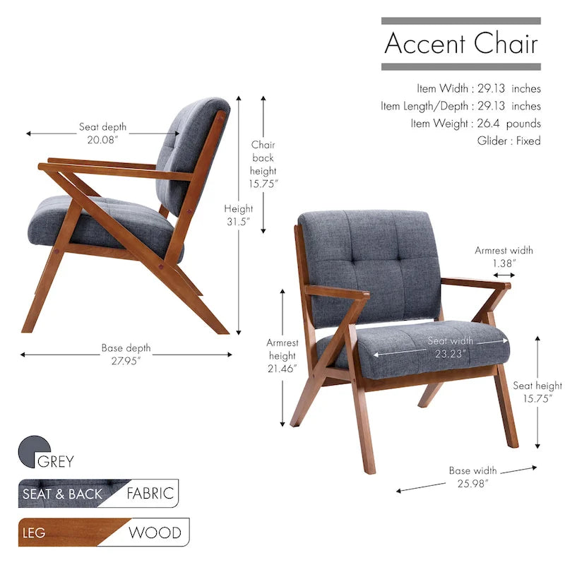 Porthos Home Earla Tufted Fabric Accent Chair with Wooden Legs and Armrests