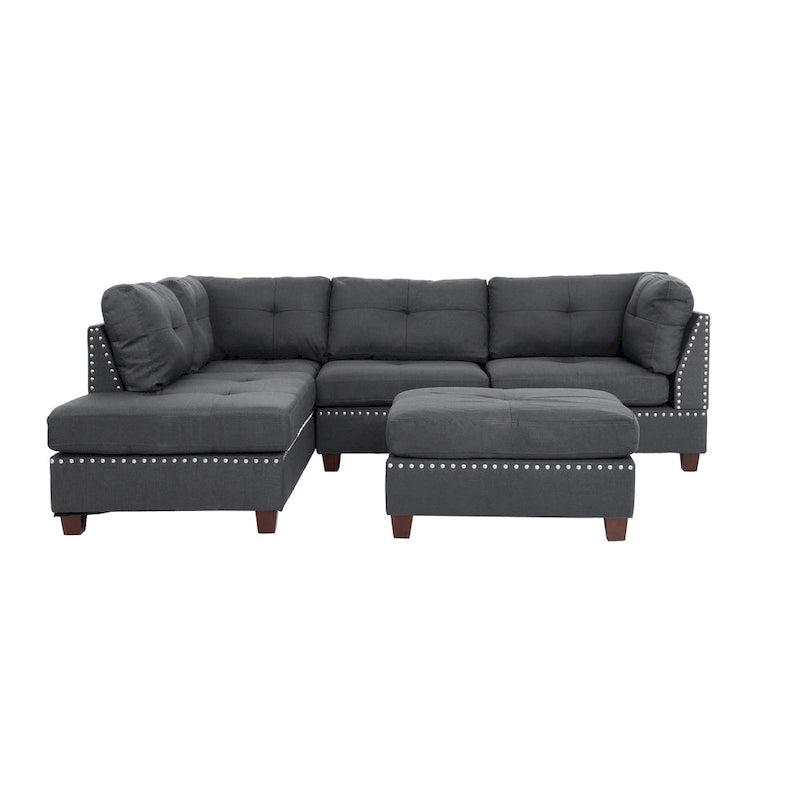 Bobkona Chaise Upholstered 3-piece Reversible Sectional Sofa Set