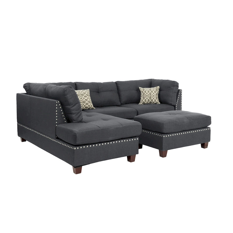 Bobkona Chaise Upholstered 3-piece Reversible Sectional Sofa Set