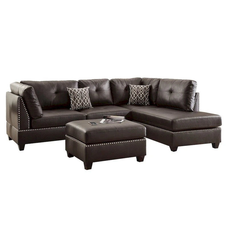 Bobkona Chaise Upholstered 3-piece Reversible Sectional Sofa Set