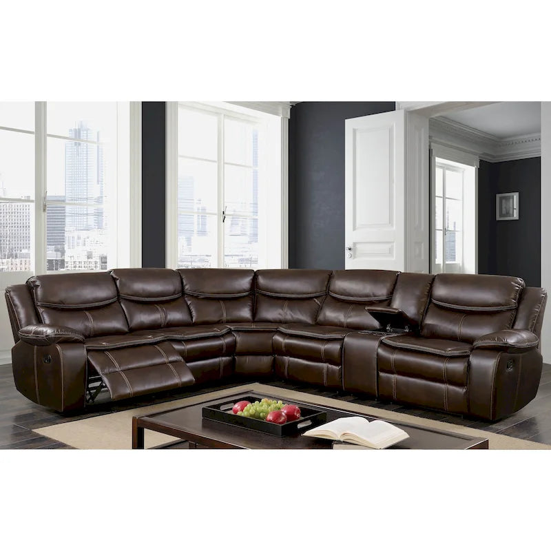 Furniture of America Sory Transitional Faux Leather Reclining Sectional Sofa