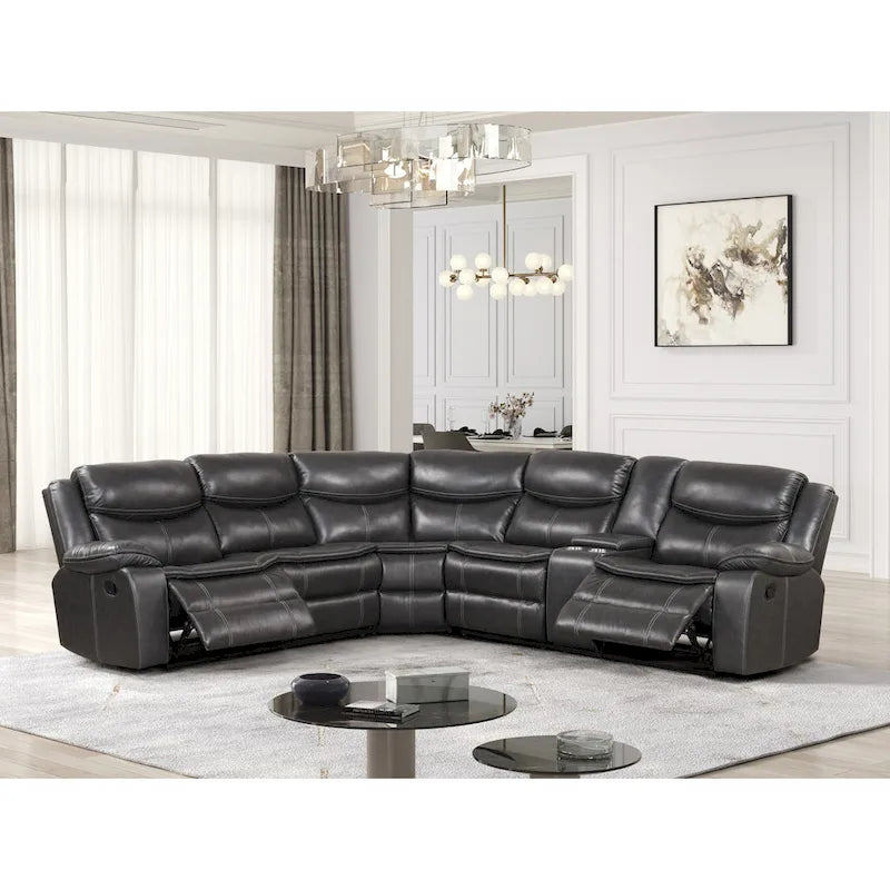 Furniture of America Sory Transitional Faux Leather Reclining Sectional Sofa