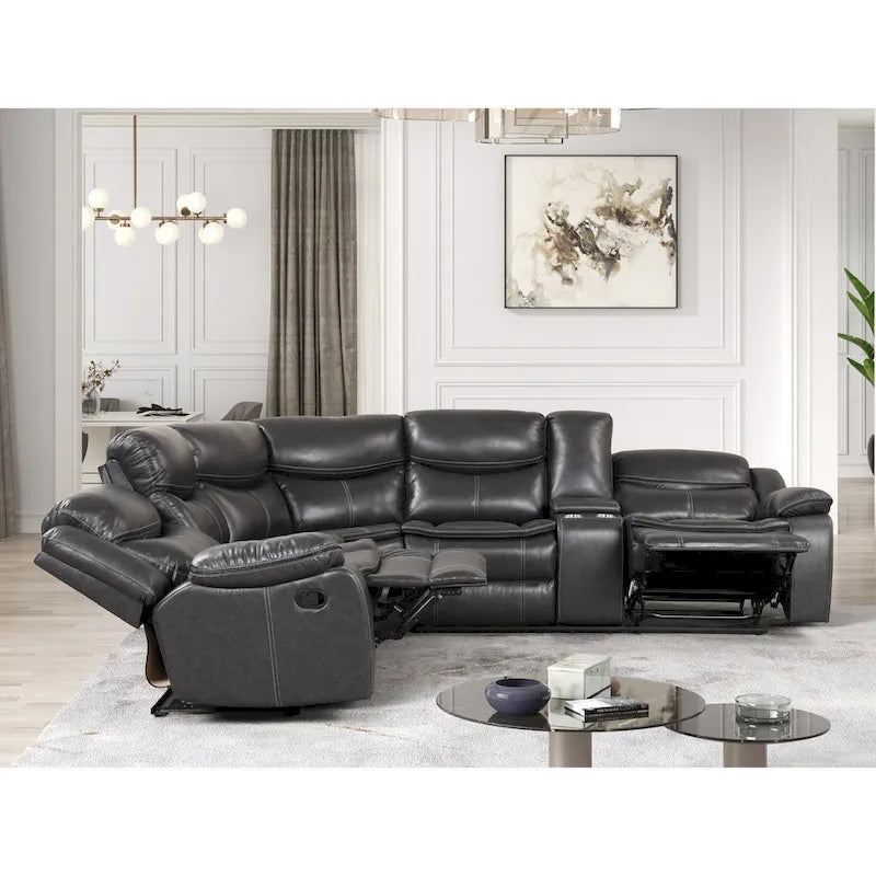 Furniture of America Sory Transitional Faux Leather Reclining Sectional Sofa