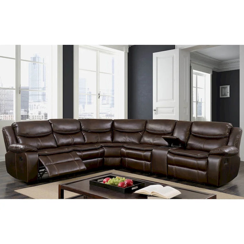 Furniture of America Sory Transitional Faux Leather Reclining Sectional Sofa
