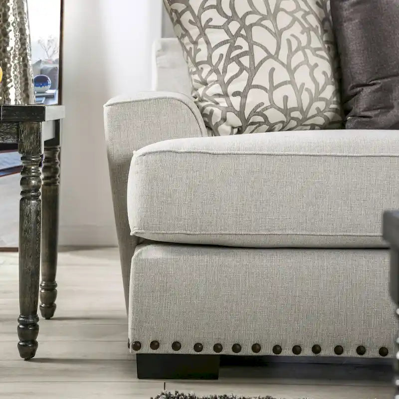 Bule Transitional Light Grey Fabric Upholstered Nailhead Trim Sofa with Pillows by Furniture of America