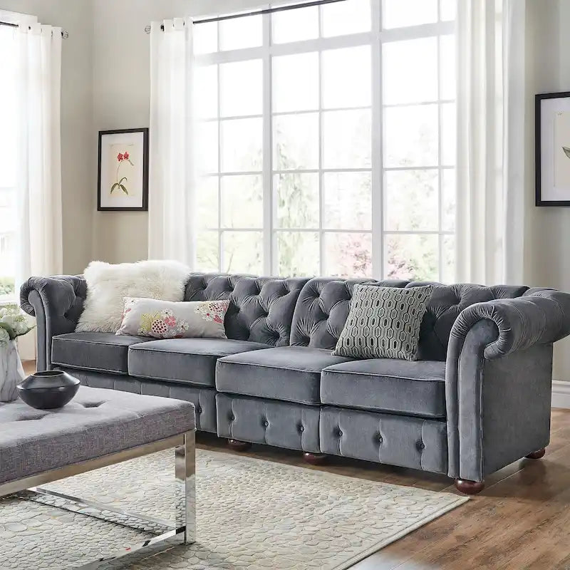 Knightsbridge Grey Extra Long Chesterfield Sofa by iNSPIRE Q Artisan