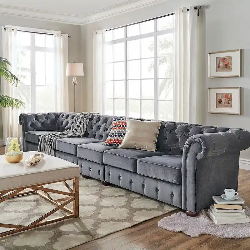 Knightsbridge Grey Extra Long Chesterfield Sofa by iNSPIRE Q Artisan