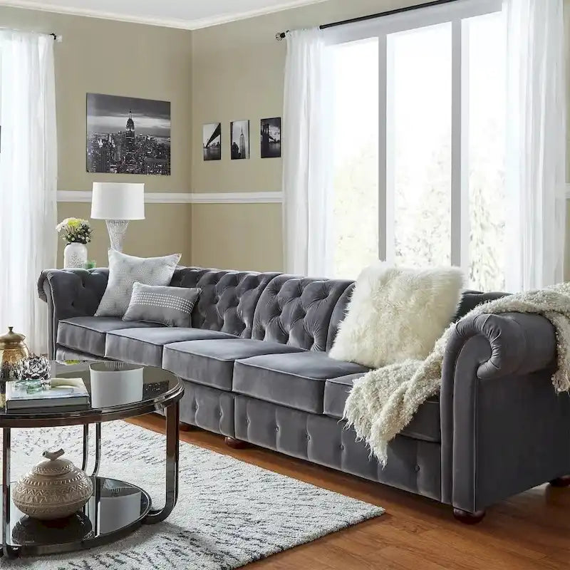 Knightsbridge Grey Extra Long Chesterfield Sofa by iNSPIRE Q Artisan