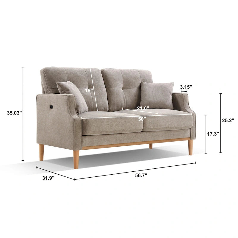 Fabric 2 Seater Loveseat Sofa with USB Charge