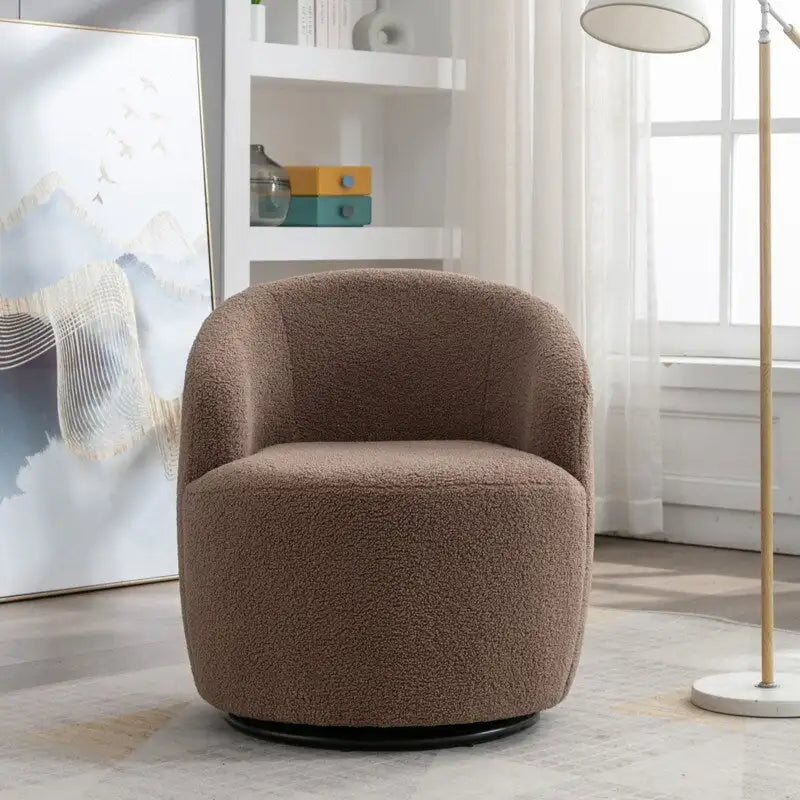 Teddy Fabric Swivel Accent Barrel Chair With Powder Coating Metal Ring