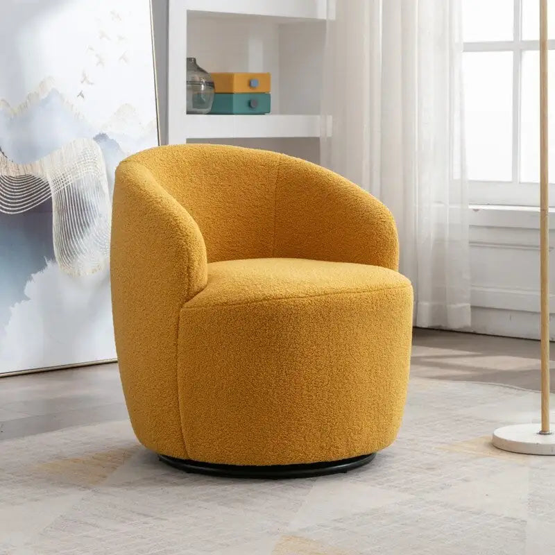 Teddy Fabric Swivel Accent Barrel Chair With Powder Coating Metal Ring
