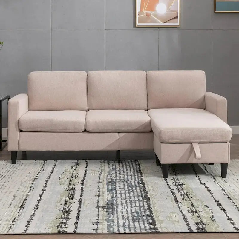 Mixoy Convertible Sectional Sofa with Storage Ottoman, Reversible Chaise