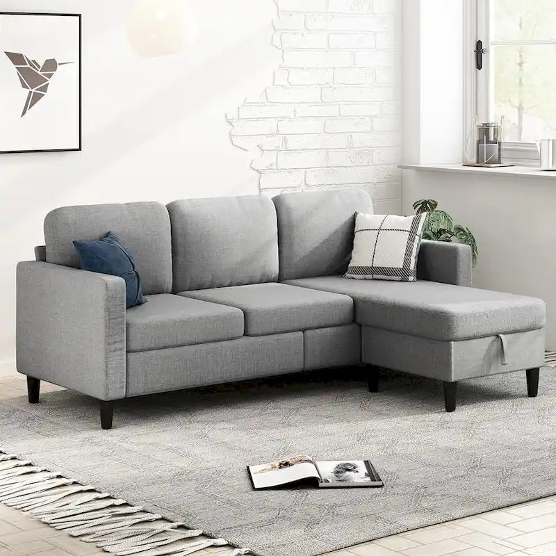 Mixoy Convertible Sectional Sofa with Storage Ottoman, Reversible Chaise