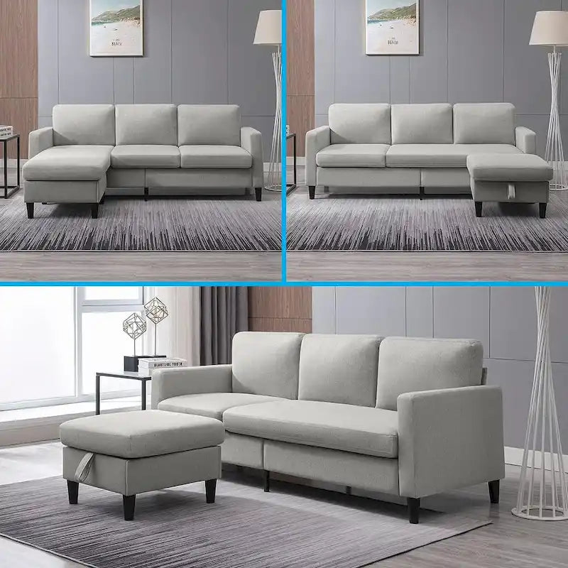 Mixoy Convertible Sectional Sofa with Storage Ottoman, Reversible Chaise