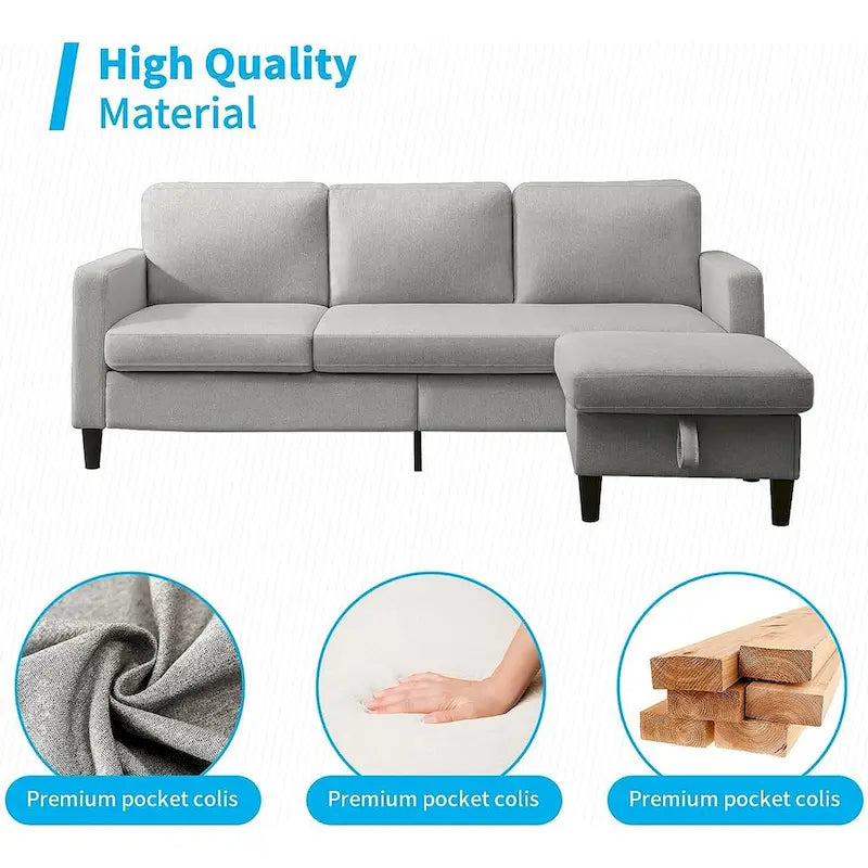Mixoy Convertible Sectional Sofa with Storage Ottoman, Reversible Chaise