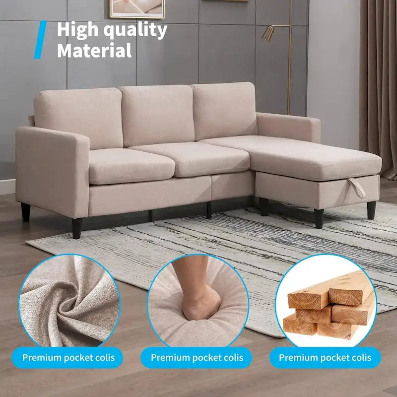 Mixoy Convertible Sectional Sofa with Storage Ottoman, Reversible Chaise