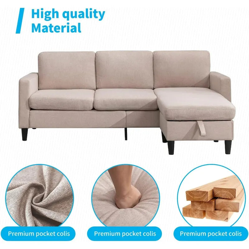 Mixoy Convertible Sectional Sofa with Storage Ottoman, Reversible Chaise