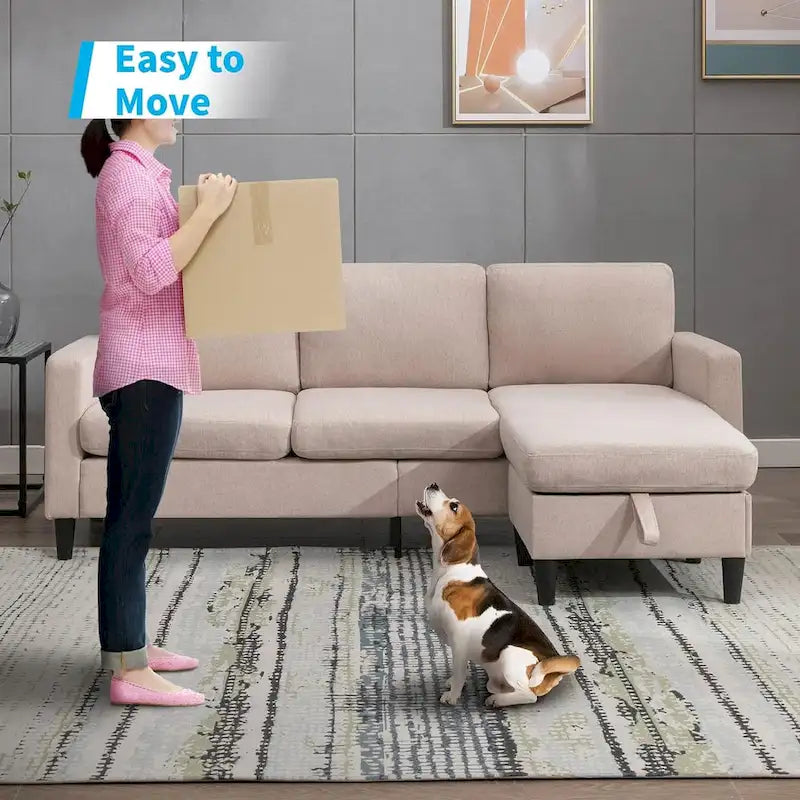 Mixoy Convertible Sectional Sofa with Storage Ottoman, Reversible Chaise