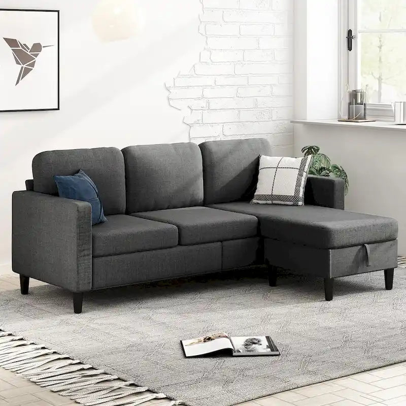 Mixoy Convertible Sectional Sofa with Storage Ottoman, Reversible Chaise
