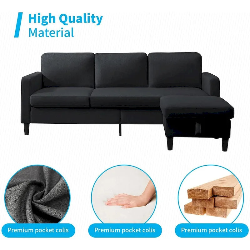 Mixoy Convertible Sectional Sofa with Storage Ottoman, Reversible Chaise