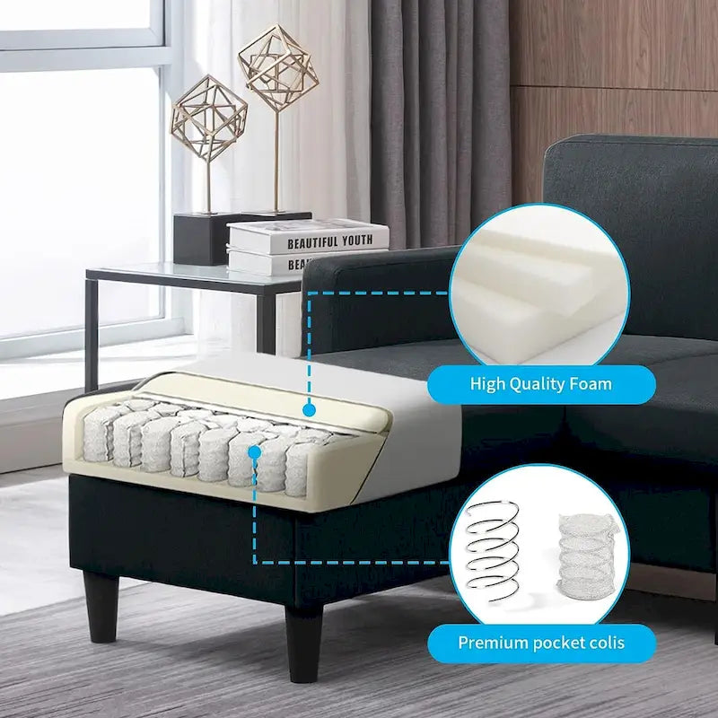 Mixoy Convertible Sectional Sofa with Storage Ottoman, Reversible Chaise