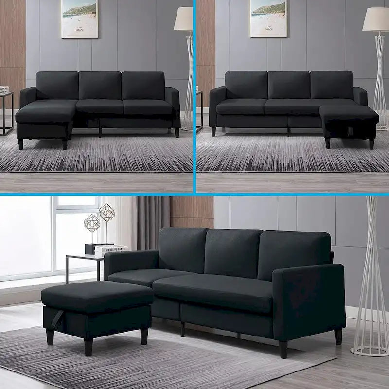 Mixoy Convertible Sectional Sofa with Storage Ottoman, Reversible Chaise