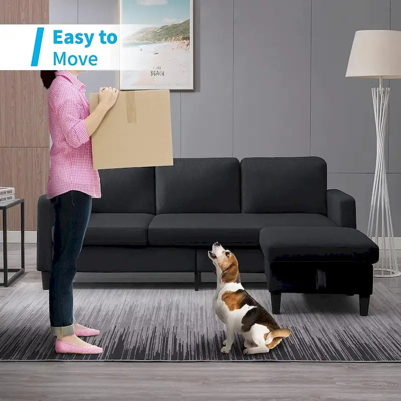 Mixoy Convertible Sectional Sofa with Storage Ottoman, Reversible Chaise