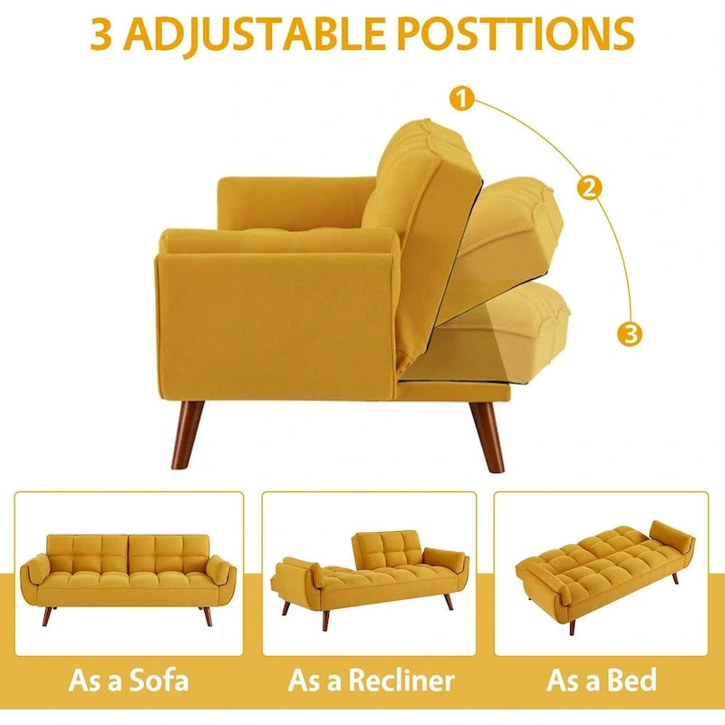 75.39 IN. Futon Sofa Bed, Convertible Upholstered Couch Sleeper with Reclining Sleeper Split Tufted Back