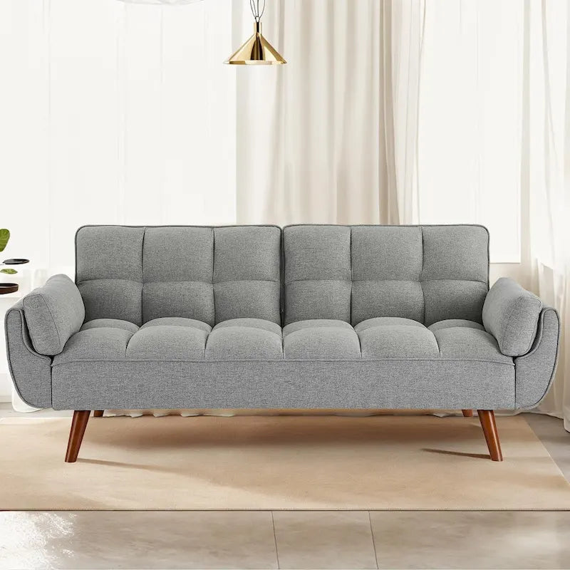 75.39 IN. Futon Sofa Bed, Convertible Upholstered Couch Sleeper with Reclining Sleeper Split Tufted Back